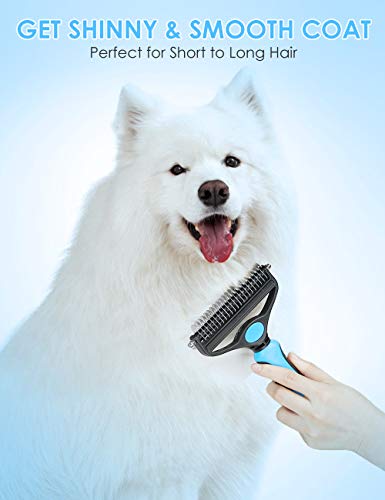 MalsiPree Dog Grooming Brush for Shedding - 2 in 1 Deshedding Tool and Undercoat Rake for Long and Short Haired Dogs with Double Coat - Dematting Comb and Pet Hair Deshedder Supplies (Large, Blue)