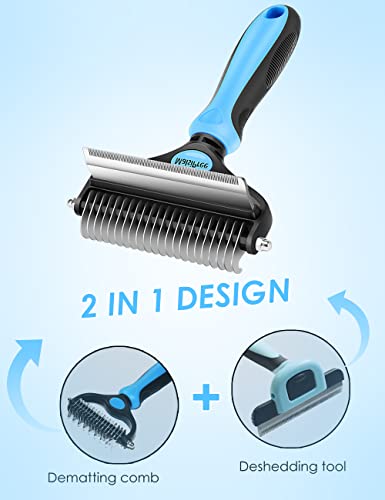 MalsiPree Dog Grooming Brush for Shedding - 2 in 1 Deshedding Tool and Undercoat Rake for Long and Short Haired Dogs with Double Coat - Dematting Comb and Pet Hair Deshedder Supplies (Large, Blue)