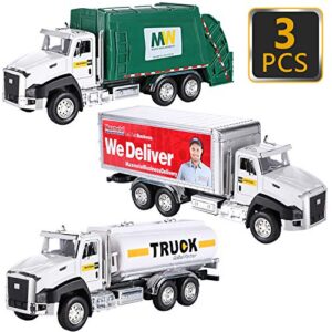 g.c 3 pack diecast transport vehicles truck toys set garbage truck tanker delivery truck 1:50 scale pull back metal model car toys for boys