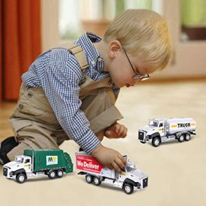 G.C 3 Pack Diecast Transport Vehicles Truck Toys Set Garbage Truck Tanker Delivery Truck 1:50 Scale Pull Back Metal Model Car Toys for Boys