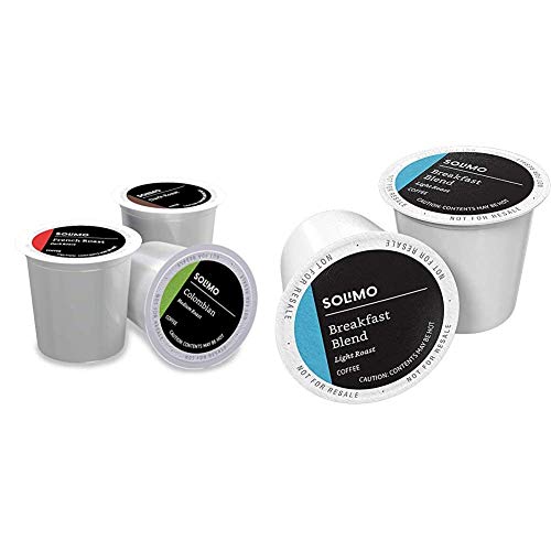 Amazon Brand - 100 Ct. Solimo Variety Pack Medium and Dark Roast Coffee Pods & 100 Ct. Solimo Light Roast Coffee Pods, Breakfast Blend, Compatible with Keurig 2.0 K-Cup Brewers