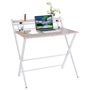 tomppy 32inch folding desk for small spaces - home office desk simple laptop writing table multifunctional study writing computer desk workstation for home office use with storage shelf (1pc)