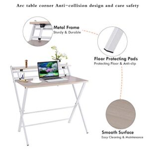 Tomppy 32inch Folding Desk for Small Spaces - Home Office Desk Simple Laptop Writing Table Multifunctional Study Writing Computer Desk Workstation for Home Office Use with Storage Shelf (1PC)