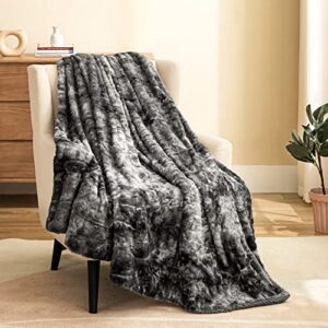 joybest Faux Fur Throw Blanket for Couch, Tie-Dye Reversible Fuzzy Blankets, 50x60 Inches Soft Sherpa Blanket for Sofa and Bed