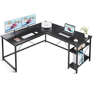 coleshome 55" l shaped computer desk with storage shelves, gaming l desk, writing workstation for home office, space-saving corner table, easy to assemble, black