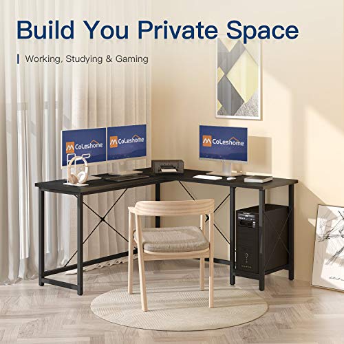 Coleshome 55" L Shaped Computer Desk with Storage Shelves, Gaming L Desk, Writing Workstation for Home Office, Space-Saving Corner Table, Easy to Assemble, Black