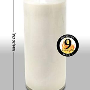 Hyoola 9 Day White Prayer Candle in Glass Jar- 1 Pack - Memory Candle for Religious, Memorial, Vigil and Emergency - 100% Vegetable Oil Wax