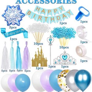 120 Pcs Frozen 2 Birthday Party Supplies, Winter Wonderland Balloons Thanksgiving Christmas New Year Party Decorations - Birthday 2nd 3rd 4th 5th Decor Includes Balloons, Banner, Paper Tassel