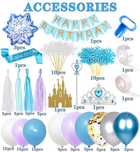 120 Pcs Frozen 2 Birthday Party Supplies, Winter Wonderland Balloons Thanksgiving Christmas New Year Party Decorations - Birthday 2nd 3rd 4th 5th Decor Includes Balloons, Banner, Paper Tassel