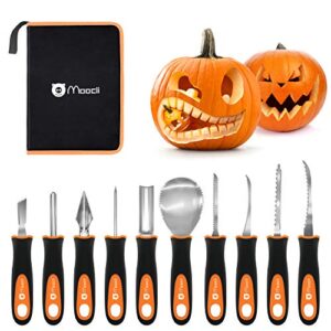 moocii pumpkin carving knife for halloween diy decoration pumpkin carver 10 pieces pumpkin carving knives and forks tools stainless steel double-side sculpting tool carving knife set