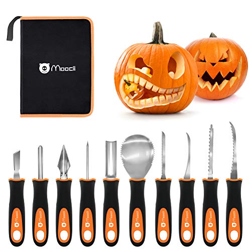 Moocii Pumpkin Carving Knife for Halloween DIY Decoration Pumpkin Carver 10 Pieces Pumpkin Carving Knives and Forks Tools Stainless Steel Double-Side Sculpting Tool Carving Knife Set