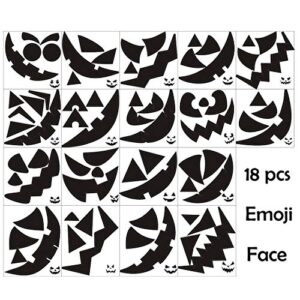 Gustum Pumpkin Decorating Stickers Kits Props Etching Pumpkin Template 18 Sheets Make Your Own Jack-O-Lantern Face Craft Decals Halloween Party Decorations Supplies Trick or Treat Party Favors