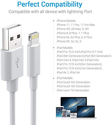 Lightning Cable MFi Certified - iPhone Charger 3Pack 3FT Lightning to USB A Charging Cable Cord Compatible with iPhone 14 13 12 SE 2020 11 Xs Max XR X 8 7 6S 6 Plus 5S iPad Pro iPod Airpods - White