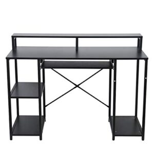 modern computer desk with storage shelves home learning desk workstation, multipurpose study writing table with 3-story bookshelves, modern tower pc table (46.5x34.3x18.9 inches, black)