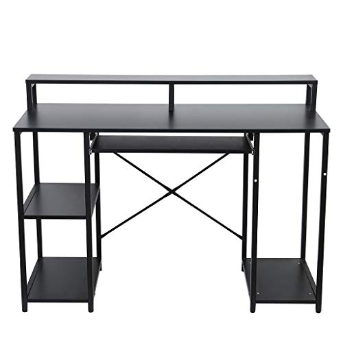 Modern Computer Desk with Storage Shelves Home Learning Desk Workstation, Multipurpose Study Writing Table with 3-Story Bookshelves, Modern Tower PC Table (46.5x34.3x18.9 inches, Black)