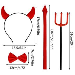 Jmkcoz Halloween Devil Costume Set Devil Horn Headband Red Devil Tail Bowtie Devil Red Pitchfork Demon Cosplay Hair Hoop Accessories for Carnival Themed Party Prop Costume Decoration