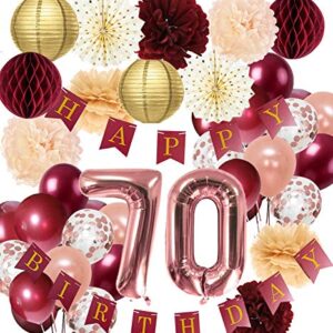 70th Birthday Decorations for Women Burgundy Rose Gold 70th Birthday Party Decorations Polka Dot Fans for Happy 70th Birthday Party Fall Burgundy Rose Gold 70 Birthday Decorations Autumn