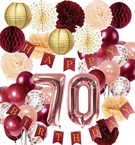 70th Birthday Decorations for Women Burgundy Rose Gold 70th Birthday Party Decorations Polka Dot Fans for Happy 70th Birthday Party Fall Burgundy Rose Gold 70 Birthday Decorations Autumn