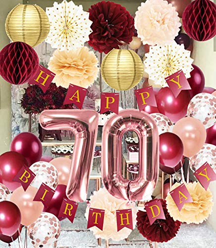 70th Birthday Decorations for Women Burgundy Rose Gold 70th Birthday Party Decorations Polka Dot Fans for Happy 70th Birthday Party Fall Burgundy Rose Gold 70 Birthday Decorations Autumn