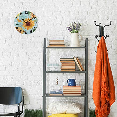 KEIGE Sunflower Flowers Fall Wall Clock 9.8 Inch Non Ticking for Girl Boy Bedroom Acrylic Round Clock for Bathroom Kitchen Living Room Office 2110047