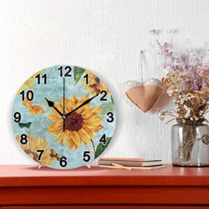 KEIGE Sunflower Flowers Fall Wall Clock 9.8 Inch Non Ticking for Girl Boy Bedroom Acrylic Round Clock for Bathroom Kitchen Living Room Office 2110047