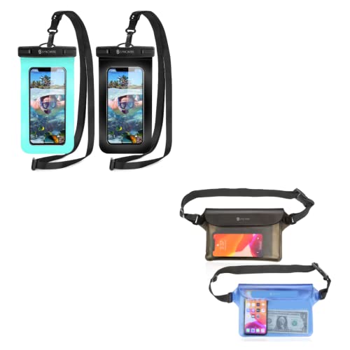 Syncwire IPX8 Waterproof Phone Pouch with Lanyard 2 Pack & IP68 Waterproof Fanny Bag with Adjustable Waist Strap 2 Pack for iPhone Samsung Galaxy and More, Beach Accessories, vacation must haves