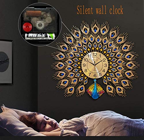 Wall Clock Peacock Wall Clock European Peacock Home Decor Wall Clock Living Room Silent Wall Clock,80CM