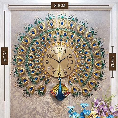 Wall Clock Peacock Wall Clock European Peacock Home Decor Wall Clock Living Room Silent Wall Clock,80CM