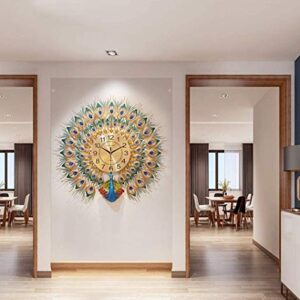 Wall Clock Peacock Wall Clock European Peacock Home Decor Wall Clock Living Room Silent Wall Clock,80CM