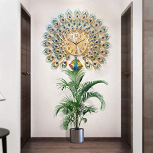 Wall Clock Peacock Wall Clock European Peacock Home Decor Wall Clock Living Room Silent Wall Clock,80CM