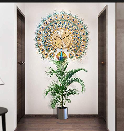 Wall Clock Peacock Wall Clock European Peacock Home Decor Wall Clock Living Room Silent Wall Clock,80CM