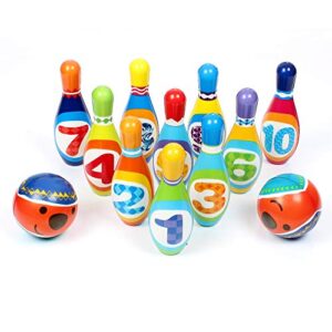 stjoyopy kids bowling set toddler indoor active play game educational toys 10 soft foam pins & 2 balls developmental toys sport gift for boys girls age 3+