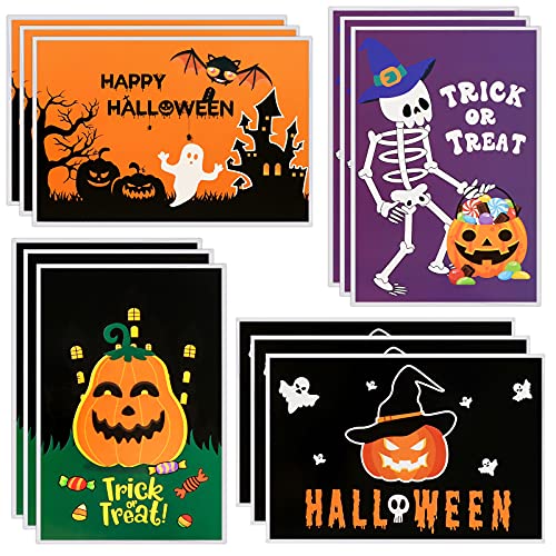 OUNENO 12 Pack Halloween Greeting Cards with Envelopes for Trick-or-Treat Party Favors, 4 Designs, 4 x 6 inches