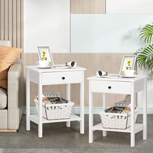 jaxpety 2-tier white nightstand bedside table bedroom furniture with spacious drawer and storage shelf, ivory