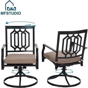 MFSTUDIO 7-Piece Metal Outdoor Patio Dining Furniture Set with 6 Swivel Armrest Chairs and Steel Frame Slat Larger Rectangular Table with 1.57 Umbrella Hole for Poolside, Porch, Backyard