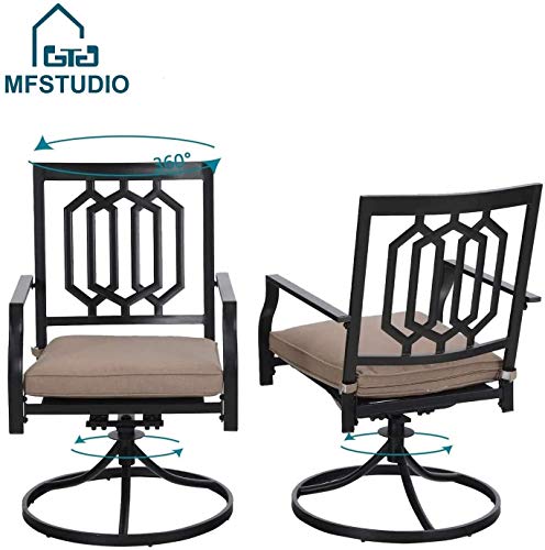 MFSTUDIO 7-Piece Metal Outdoor Patio Dining Furniture Set with 6 Swivel Armrest Chairs and Steel Frame Slat Larger Rectangular Table with 1.57 Umbrella Hole for Poolside, Porch, Backyard