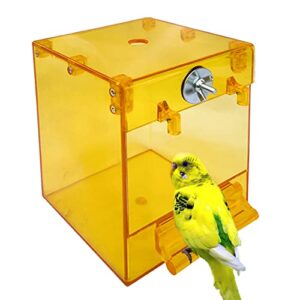 kathson parrot bath box hanging bird bathtub tub bath acrylic no-leakage shower box bowl cage accessory for small pet bird parakeets canary cockatiel budgies lovebirds（yellow）
