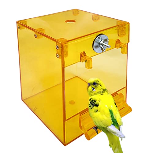 kathson Parrot Bath Box Hanging Bird Bathtub Tub Bath Acrylic No-Leakage Shower Box Bowl Cage Accessory for Small Pet Bird Parakeets Canary Cockatiel Budgies Lovebirds（Yellow）