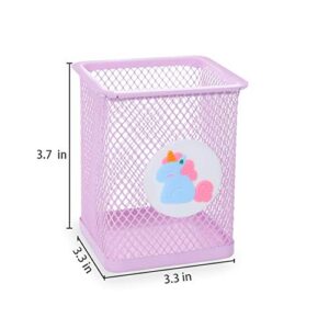 Trycooling Pen Holder Cute Pencil Holder for Kids Girls Mesh Pen Cup Holder Stand Desk Organizer Unicorn Makeup Pencil Holder for Office,School,Home,Pink Pencil Holder (2 Pack Square)