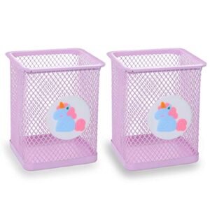 Trycooling Pen Holder Cute Pencil Holder for Kids Girls Mesh Pen Cup Holder Stand Desk Organizer Unicorn Makeup Pencil Holder for Office,School,Home,Pink Pencil Holder (2 Pack Square)