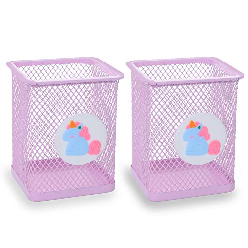 Trycooling Pen Holder Cute Pencil Holder for Kids Girls Mesh Pen Cup Holder Stand Desk Organizer Unicorn Makeup Pencil Holder for Office,School,Home,Pink Pencil Holder (2 Pack Square)