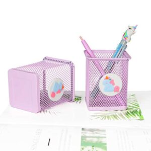 Trycooling Pen Holder Cute Pencil Holder for Kids Girls Mesh Pen Cup Holder Stand Desk Organizer Unicorn Makeup Pencil Holder for Office,School,Home,Pink Pencil Holder (2 Pack Square)