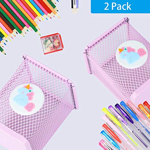 Trycooling Pen Holder Cute Pencil Holder for Kids Girls Mesh Pen Cup Holder Stand Desk Organizer Unicorn Makeup Pencil Holder for Office,School,Home,Pink Pencil Holder (2 Pack Square)