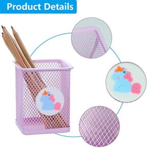 Trycooling Pen Holder Cute Pencil Holder for Kids Girls Mesh Pen Cup Holder Stand Desk Organizer Unicorn Makeup Pencil Holder for Office,School,Home,Pink Pencil Holder (2 Pack Square)