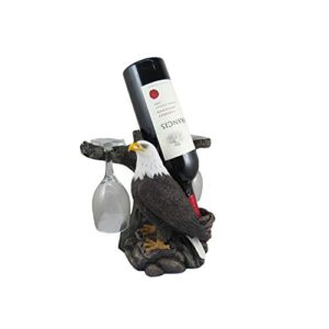 dwk "liberation & libations bald eagle wine bottle holder with wine glasses (3 piece set) | kitchen accessories and wine bar decor | tabletop wine rack - 10"