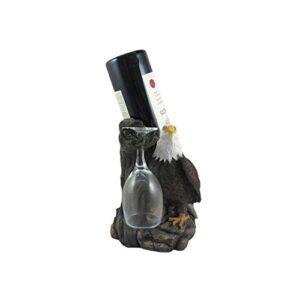 DWK "Liberation & Libations Bald Eagle Wine Bottle Holder with Wine Glasses (3 Piece Set) | Kitchen Accessories and Wine Bar Decor | Tabletop Wine Rack - 10"
