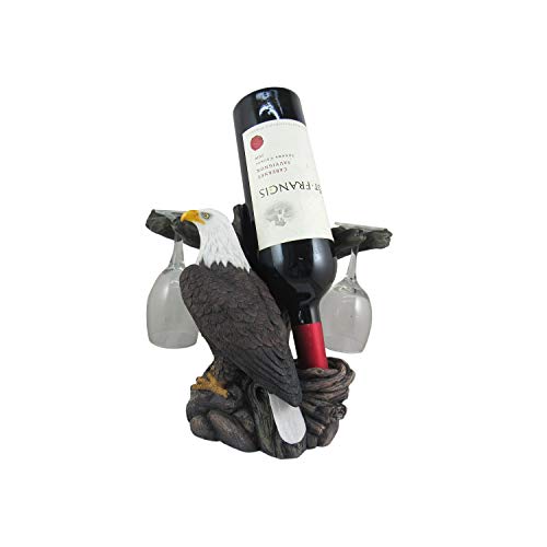 DWK "Liberation & Libations Bald Eagle Wine Bottle Holder with Wine Glasses (3 Piece Set) | Kitchen Accessories and Wine Bar Decor | Tabletop Wine Rack - 10"