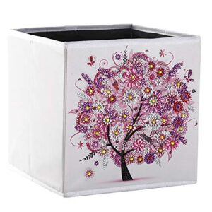 storage cubes baskets with diy diamond painting kits, folding container storage with tree pattern art craft diamond embroidery paintings great for home drawer organizers and storage