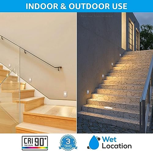 LEONLITE Classic Series 120V LED Step Lights, Dimmable 3.5W Indoor Outdoor Stair Light, 110lm, ETL Listed, Vertical, IP65 Waterproof, Aluminum, CRI 90, 3000K Warm White, White, Pack of 6