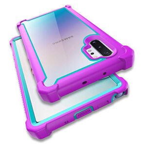 kself case for samsung galaxy note 10 plus case with screen protector, full body protective hybrid dual layer shockproof acrylic back case cover for galaxy note 10 plus 5g 6.8 inch (purple light blue)